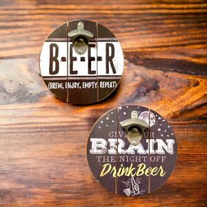 Beer Bottle Opener l Wood Plaque l Round l Wall hanging l 2 styles l New